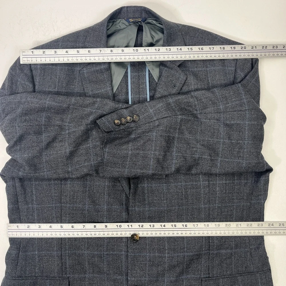 Brooks Brothers 1818 Fitzgerald Blazer 50L Gray Blue Windowpane Wool Sport Coat